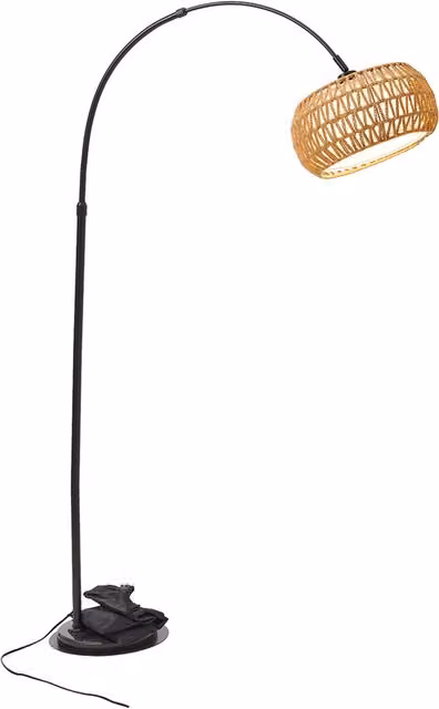 Livingandhome Boho Rattan Arc Floor Lamp with Remote Control and Dimmer, Beige and Brown