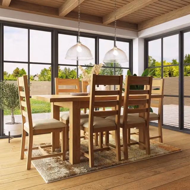 FWStyle Natural Oak Extending Rectangular Dining Table in Brown