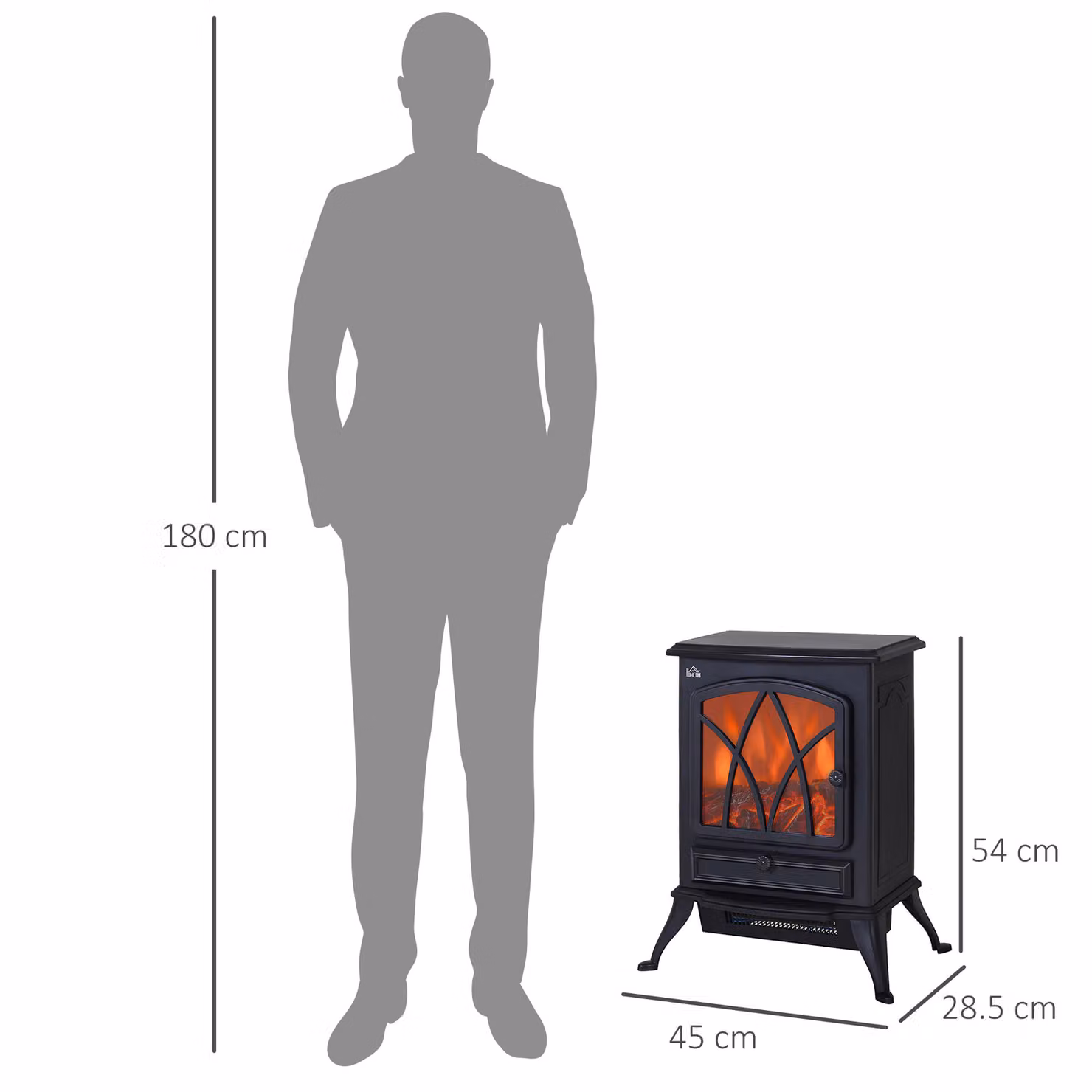 HOMCOM Free Standing Electric Fireplace Stove with Fan and Log Burning Flame Effect, 2000W, Black – 3