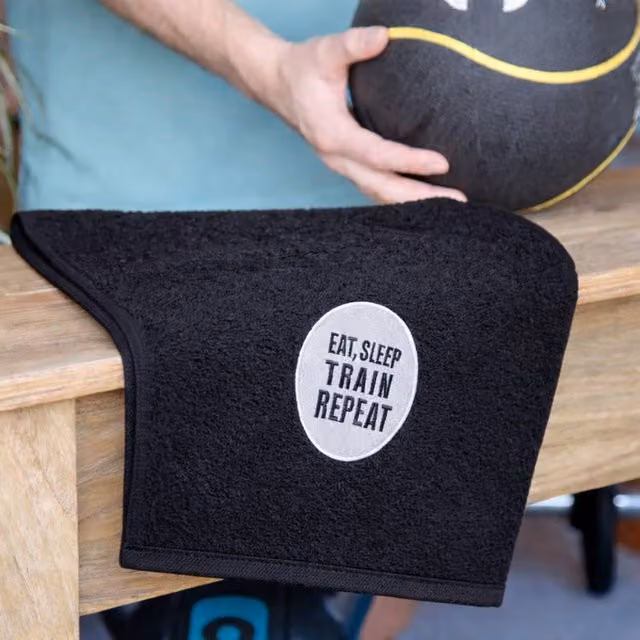 Duncan Stewart Eat, Sleep, Train, Repeat Cotton Gym Towel in Black
