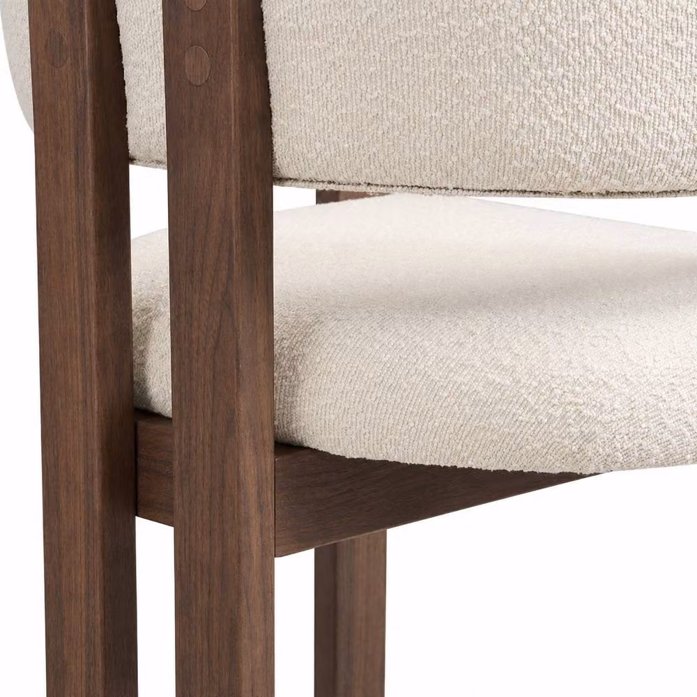 Merax Set of 6 Mid-Century Bouclé Fabric Dining Chairs with Solid Wood Legs in Beige – 4