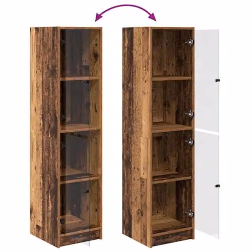 vidaXL Modern Highboard in Old Wood with Glass Doors, H 142 x W 35 x D 37 cm – 3