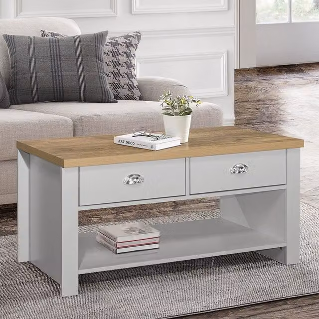 Birlea Highgate 2 Drawer Coffee Table in Grey and Oak