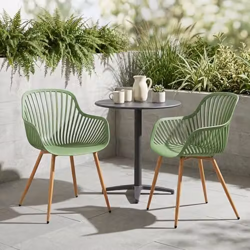 Core Products Sunray Outdoor Dining Armchairs, Set of 2 Weather-Resistant Bistro Chairs with Wooden Legs for Garden or Indoor Use – 3