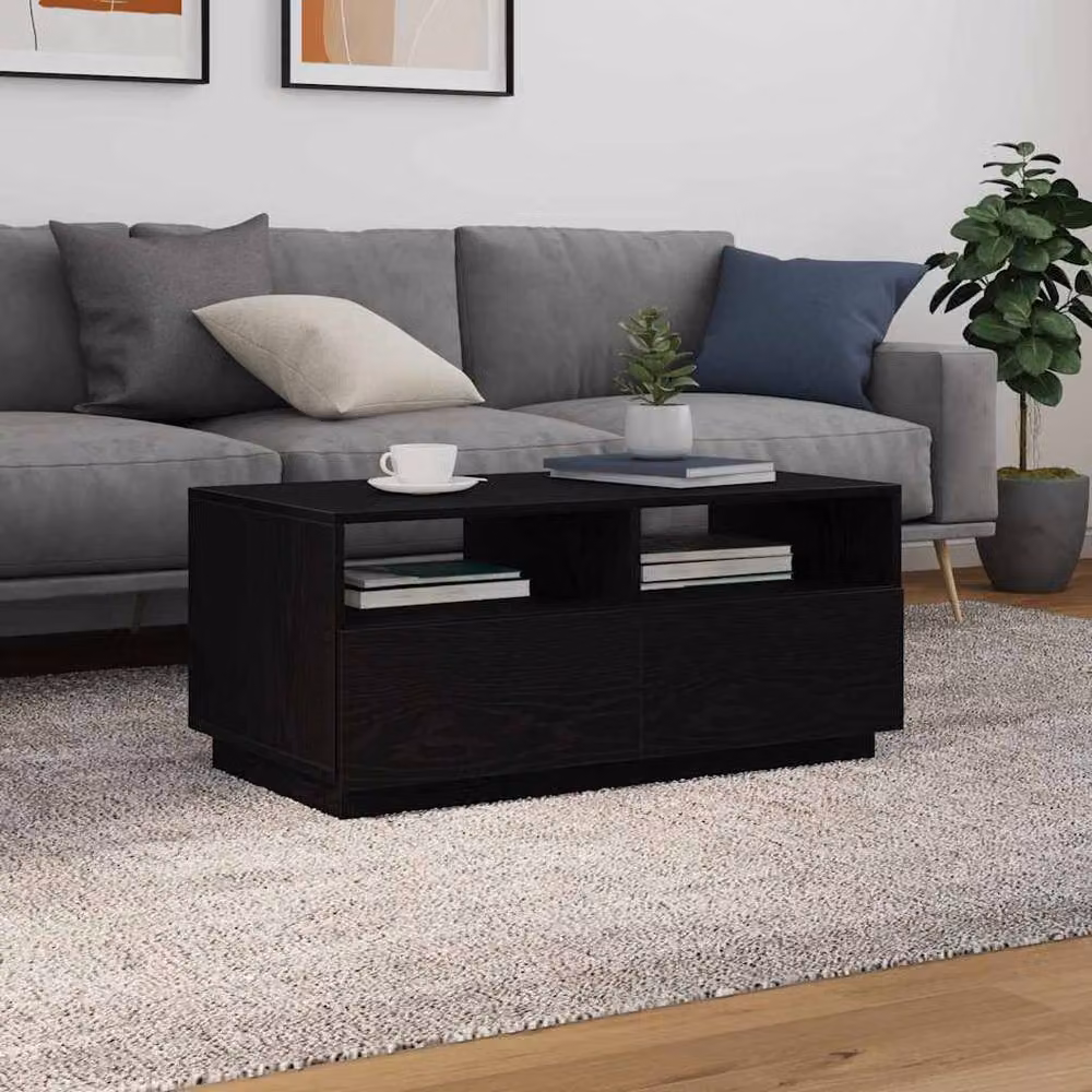 Berkfield Home Modern Coffee Table with LED Lights in Black Oak, W: 90 cm, D: 49 cm, H: 40 cm – 2