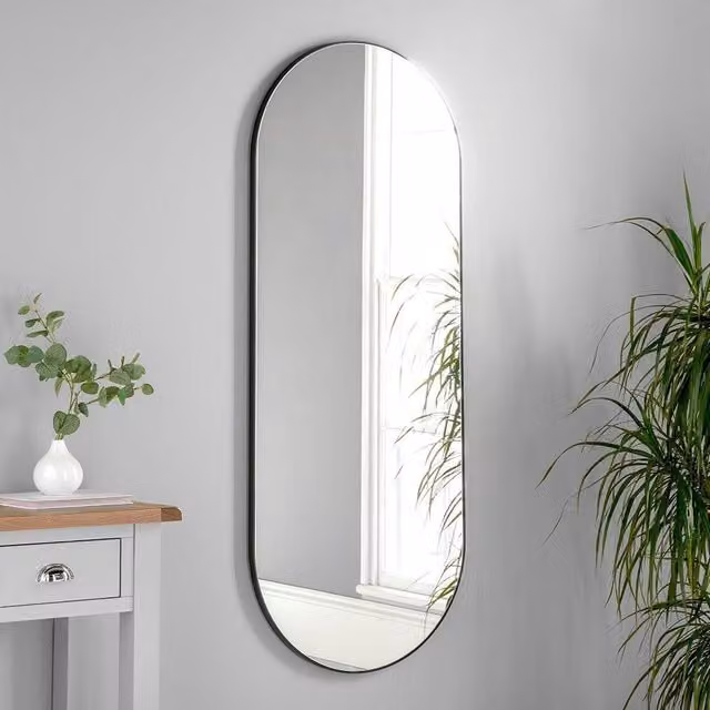 Yearn Mirrors Large Full Length Black Curved Mirror W: 60 cm, H: 150 cm