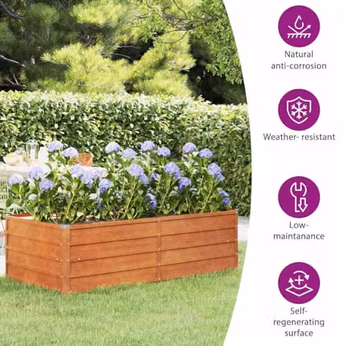 vidaXL Corten Steel Raised Garden Bed in Bronze/Brown, W: 160 cm, D: 80 cm, H: 45 cm – 3