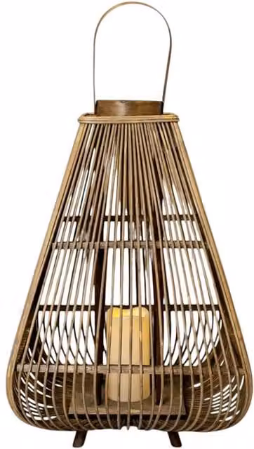 Four Candle Large Brown Bamboo and Rattan Tabletop Lantern with LED Pillar Candle – 1