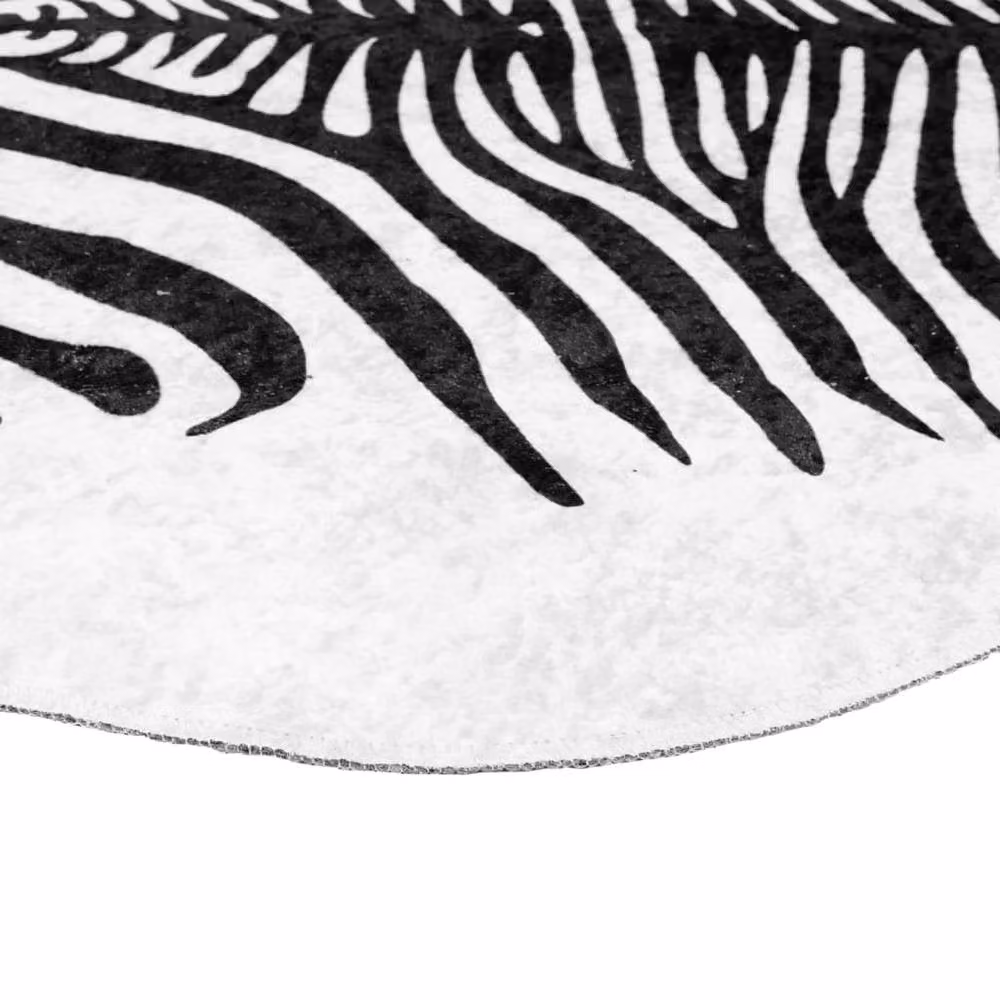 Berkfield Home Zebra Pattern Round Washable Anti Slip Rug in Black and White, Diameter: 120 cm – 2