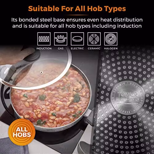 Tower Cerastone Aluminium Casserole Pot with Ceramic Non-Stick Coating and Glass Lid, Grey, 30 cm – 4