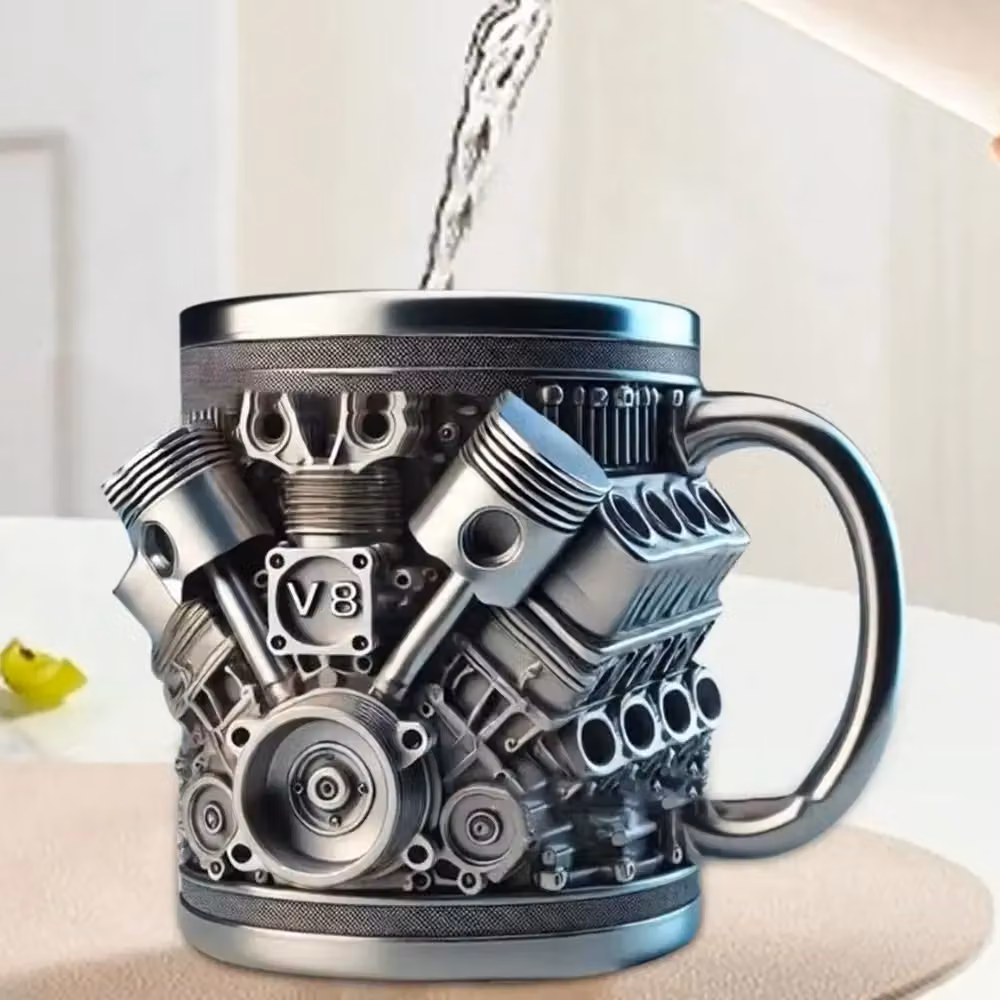 VOGREX V8 Resin Engines Personalized Stainless Steel Double Walled Coffee Mug, Silver, 300 ml – 5