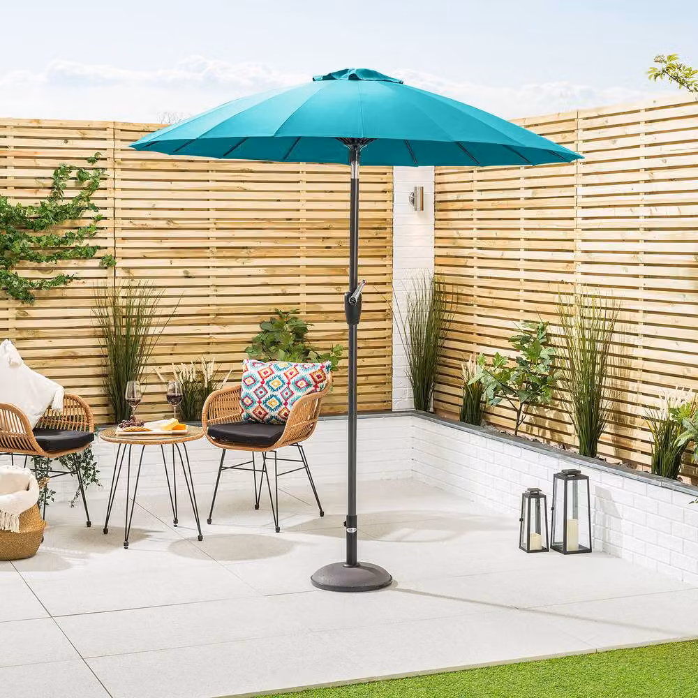 Christow Shanghai Garden Umbrella in Turquoise with Tilting Function and UPF 50+ UV Protection, Diameter: 2 m – 2