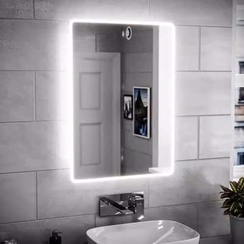 Nes Home Modern Rectangular LED Bathroom Wall Mirror in Silver, W: 50 cm, H: 70 cm