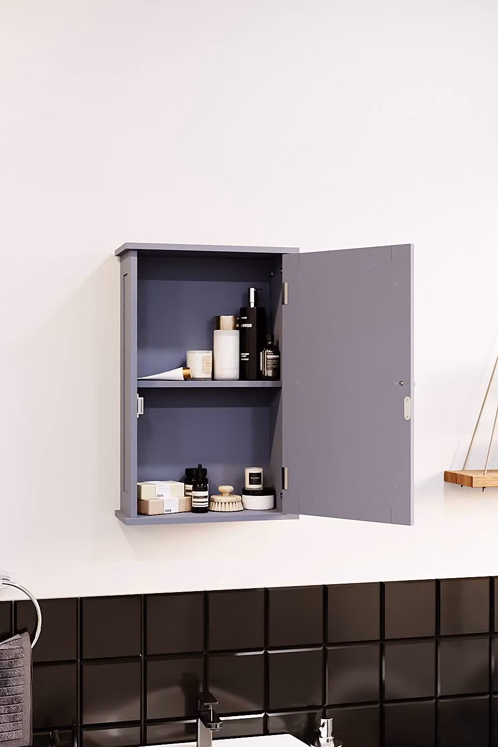 HD Designs Priano 1 Door Mirrored Wall Cabinet with Internal Shelves in Matt Dark Grey – 4