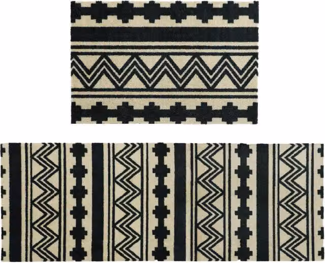 JVL Aztec Mega Mat and Runner Set in Black