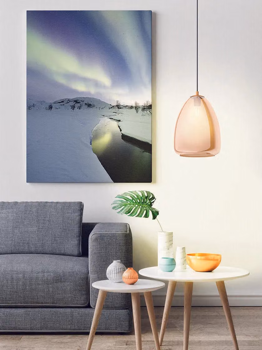 Loops Pendant Light in Brushed Brass with Amber Glass Shade and E27 Bulb – 2