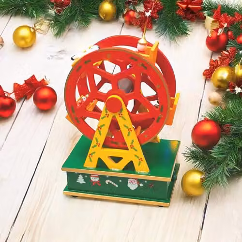 St Helens Home & Garden Mechanical Wooden Ferris Wheel Music Box in Multicolour Red and Green – 3