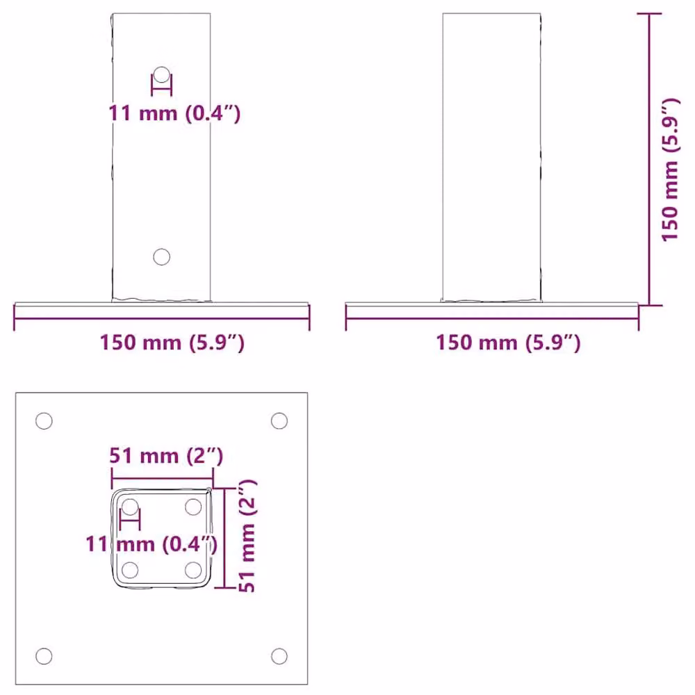 Berkfield Home Square Post Bases, 12 Pack, Anthracite, Powder-coated Steel, 51 x 51 mm – 4