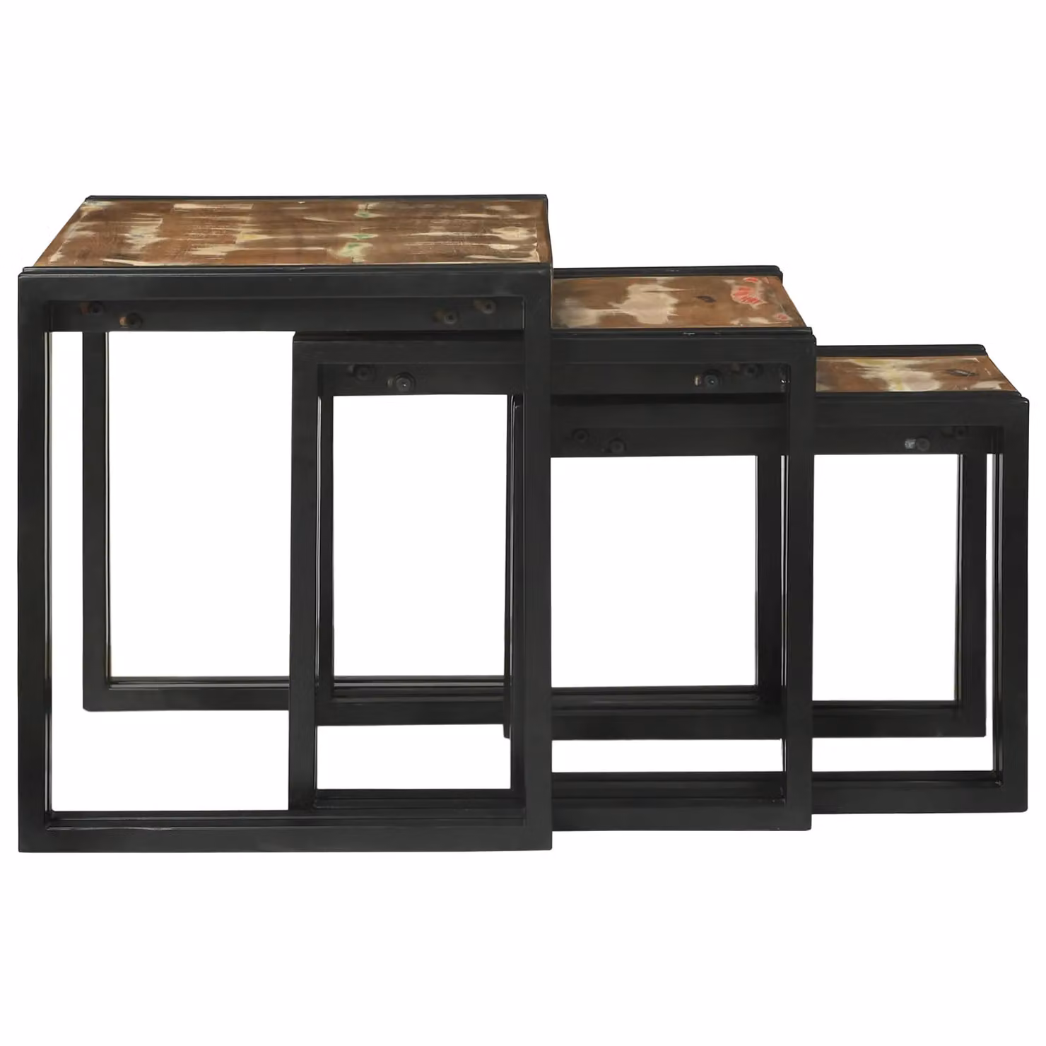 Berkfield Home Nesting Tables, 3 Piece Set in Brown and Multicolour Solid Reclaimed Wood – 5