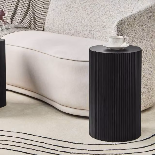 Wyld and Coco Nexa Black Round Side Table with Fluted MDF Base, W/D/H: 30 x 30 x 30 cm – 1