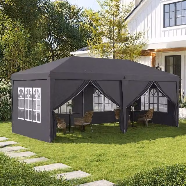 STILVORA Pop Up Gazebo with Sidewalls and Windows in Grey/Silver, W: 300 cm, D: 300 cm, H: 270 cm