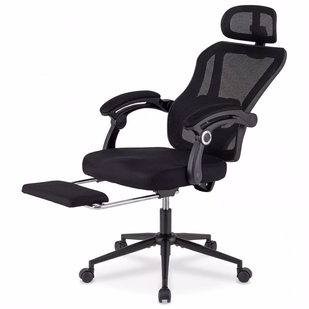 Costway Ergonomic Black Fabric Office Chair with Headrest and 360 Degree Swivel – 5