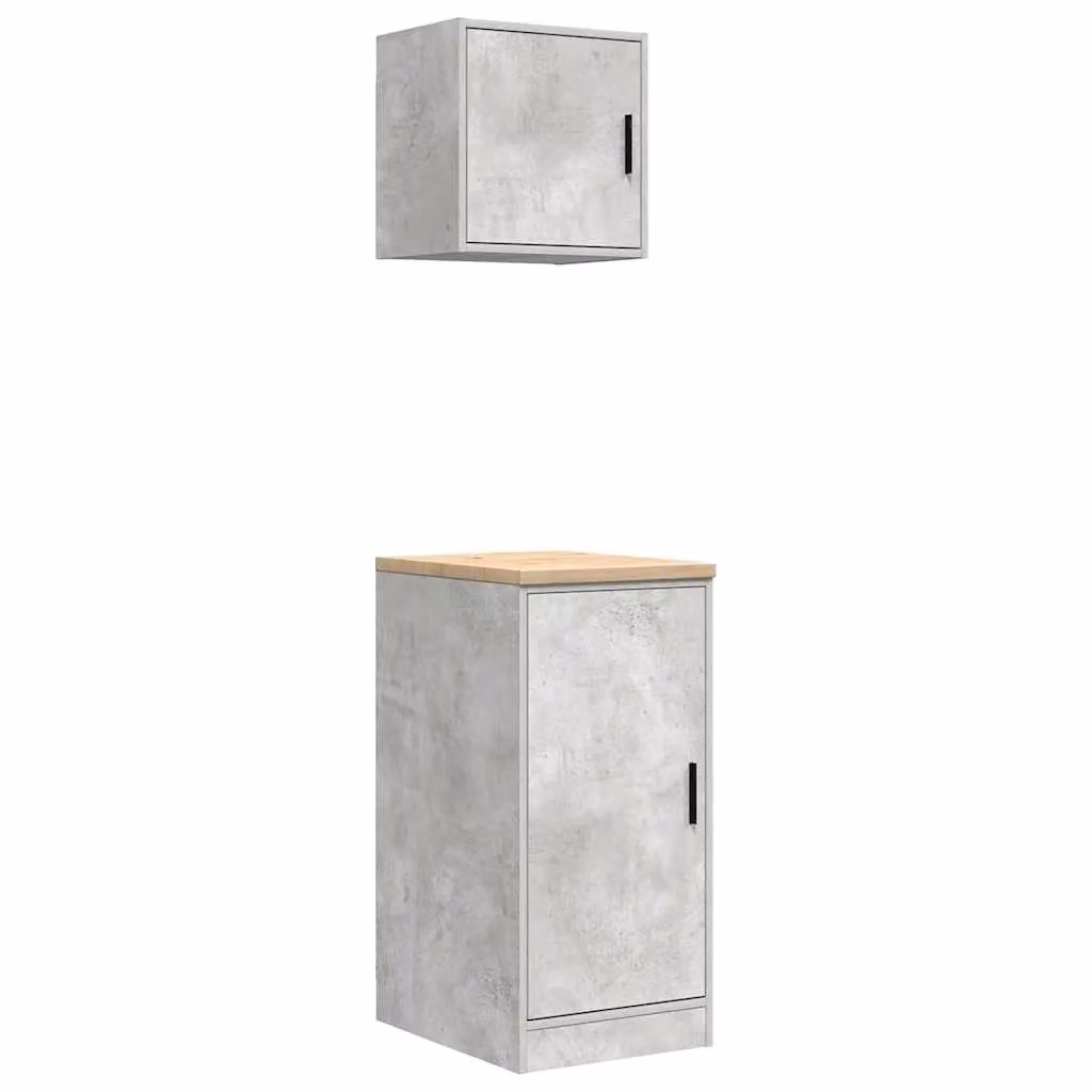 Berkfield Home Set of 2 Wall Mounted Garage and Workshop Cabinets in Concrete Grey Engineered Wood – 1