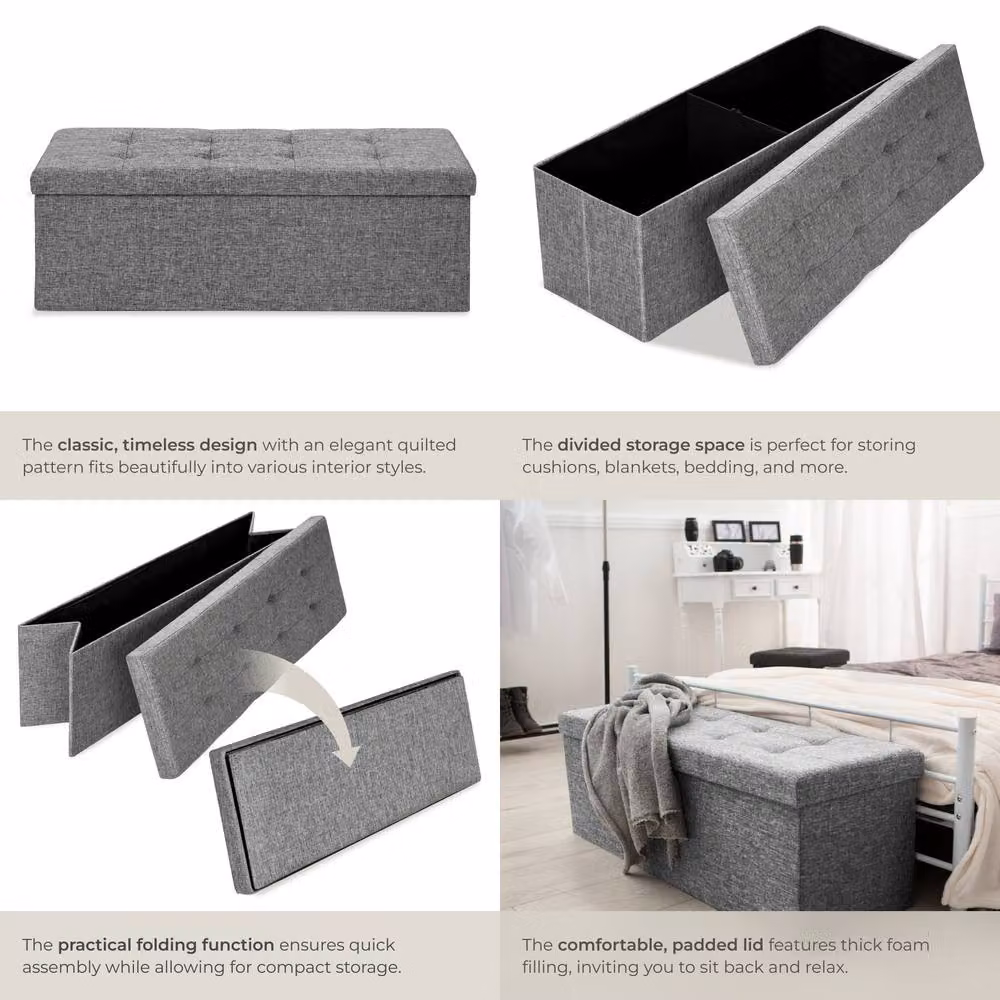 tectake Modern Rectangular Storage Stool in Light Grey with Removable Fabric Cover – 5