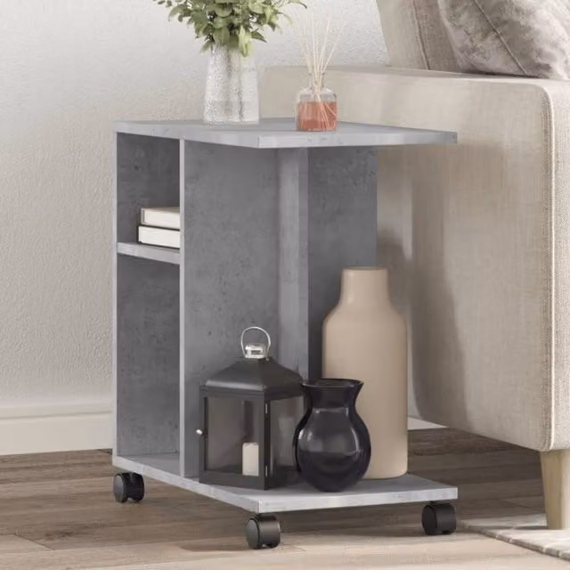 Berkfield Home Side Table with Wheels in Concrete Grey, W/D/H: 50 x 30 x 55 cm – 1