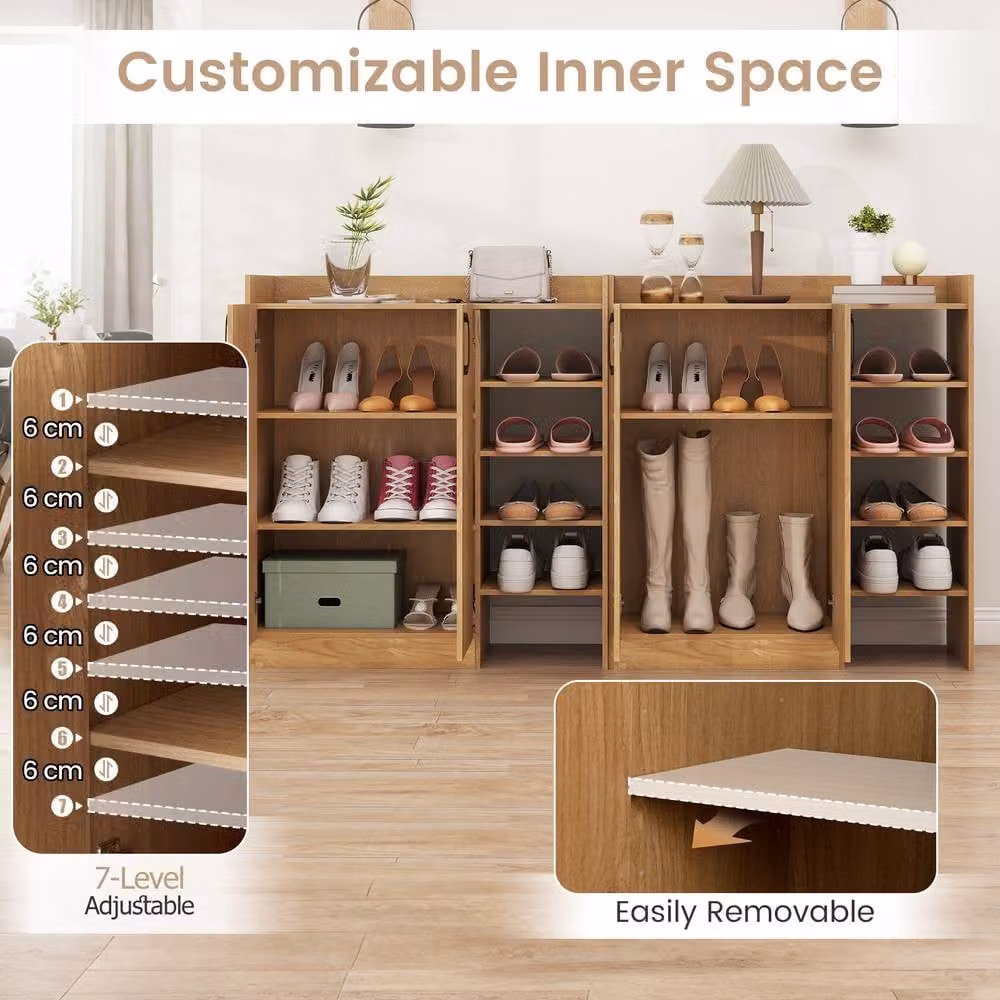 Gymax Modern 2-Door Shoe Cabinet with Adjustable Internal Shelves in Natural Brown – 3