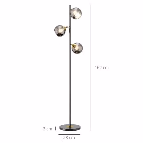 HOMCOM 3-Light Tree Floor Lamp with Glass Sphere Shades in Grey and Black, Height: 162 cm – 5