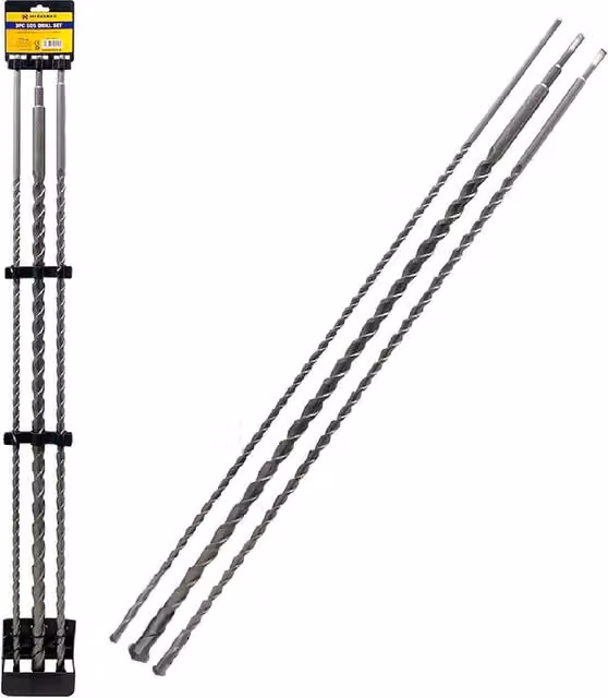 BARGAINS-GALORE 3-Piece Carbide Tipped SDS Masonry Drill Bit Set for Brick, Block and Concrete, Metallic Silver, Length: 1000 mm