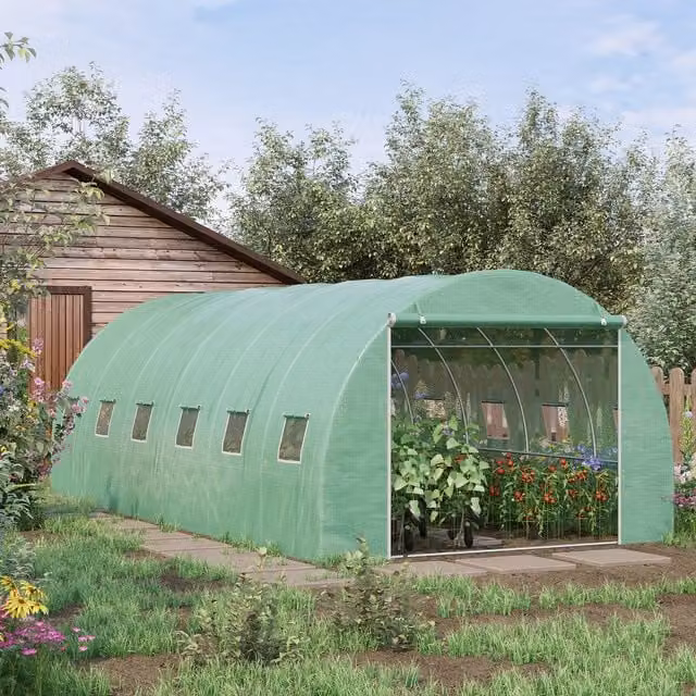 OUTSUNNY Green Steel Walk-in Polytunnel Greenhouse W: 6 m, D: 3 m, H: 2 m