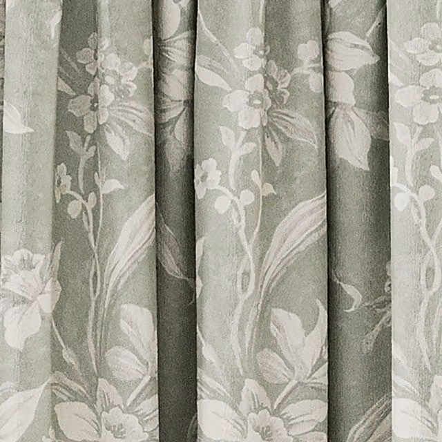 V&A Daffodil Dreams Green Floral Lined Cotton Curtains W: 167.64 cm, H: 182.88 cm