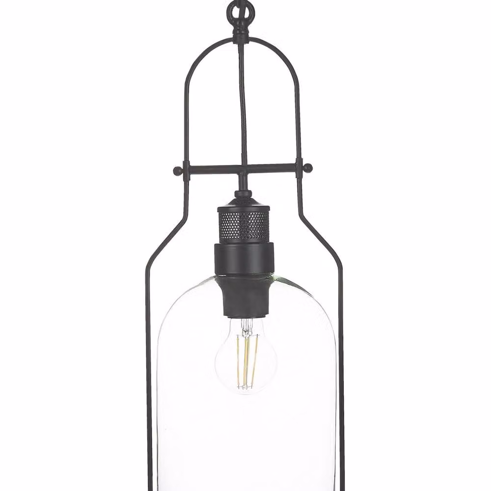 Wyld and Coco Industrial Pendant Lamp with Black Metal Frame and Transparent Glass Shade, Cord Length: 166 cm – 2