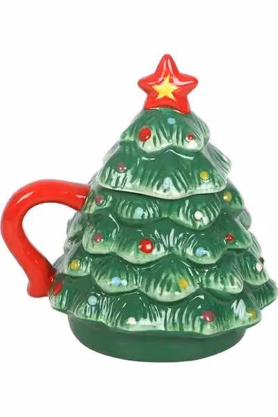 KDMD Nostalgic Christmas Tree Ceramic Mug with Lid in Green, 500 ml – 2