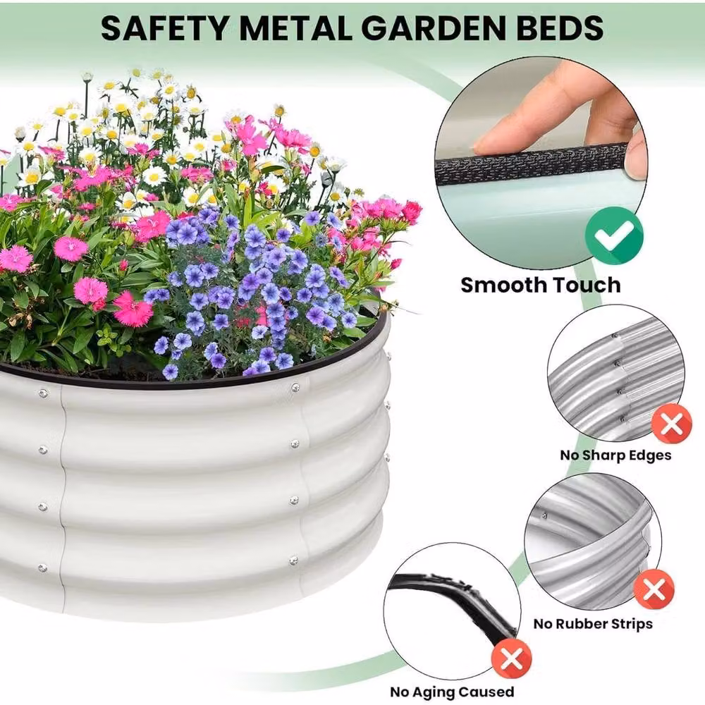 VOGREX 2-Piece Set of White Round Galvanised Steel Raised Garden Beds, W/D/H: 60 x 60 x 30 cm – 3