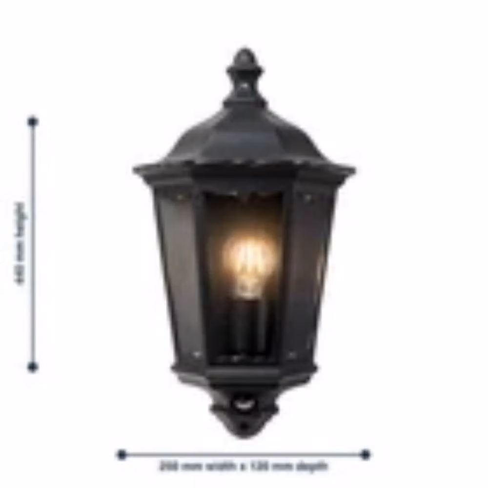 Havendro Black Metal Outdoor LED Sensor Wall Light, Dimmable PIR Motion Sensor Half Lantern for Garden and Porch, IP44 Rated – 5