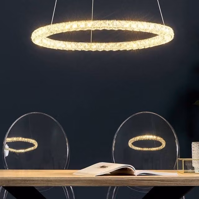 Wyld and Coco Silver LED Ring Pendant Lamp with Crystal Glass Accents