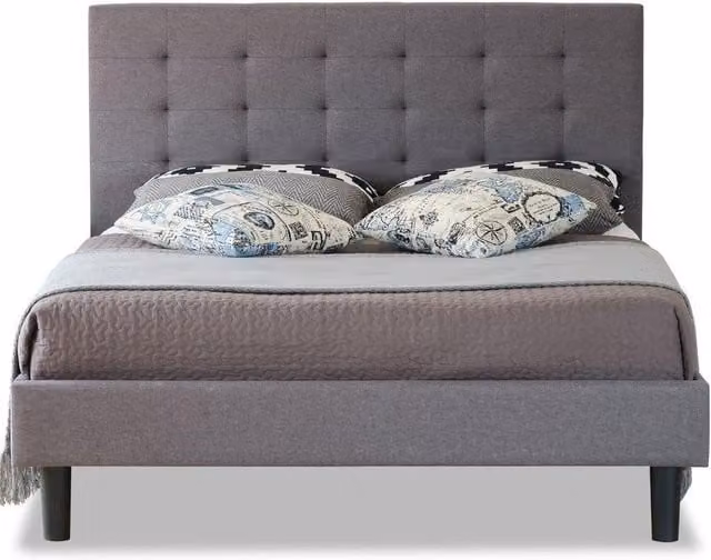 Modernique Upholstered Fabric Bed with High Headboard and Slatted Wooden Sprung Base in Grey, W/D/H: 107 x 200 x 104 cm – 1
