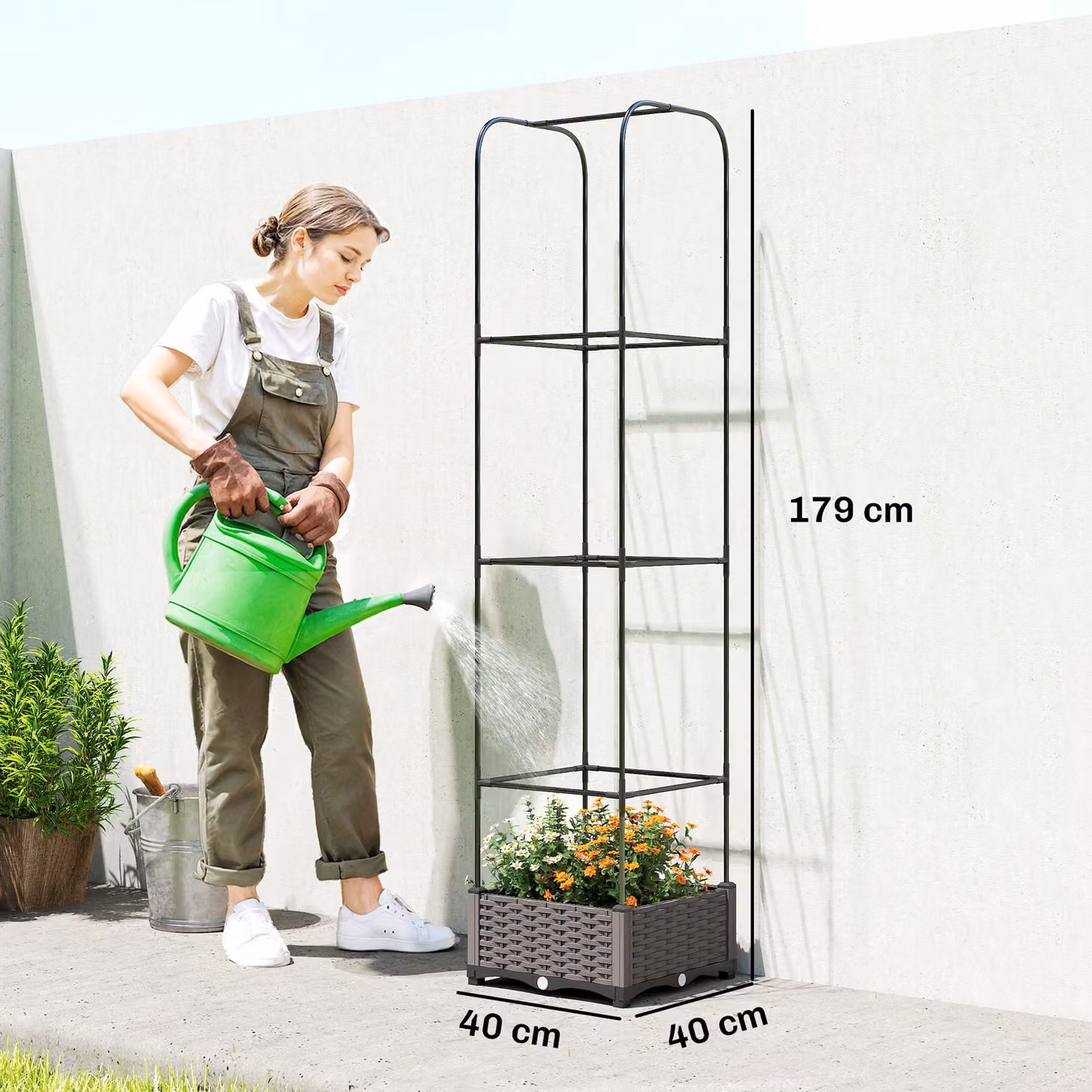 Outsunny Raised Garden Bed with Trellis, Plastic WPC Planter Box with Drainage Holes and Water Reservoirs, W/D/H: 179 x 40 x 40 cm – 3