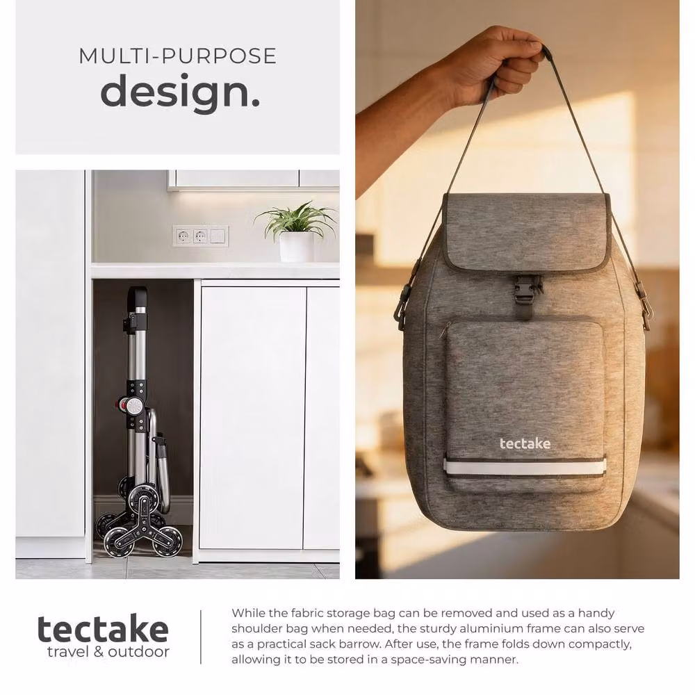 tectake 3-in-1 Foldable Shopping Trolley with Cooler Bag in Grey – 7