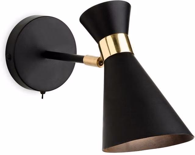 Netlighting Ohio 1 Light Indoor Wall Light in Black and Brass with E27 Socket