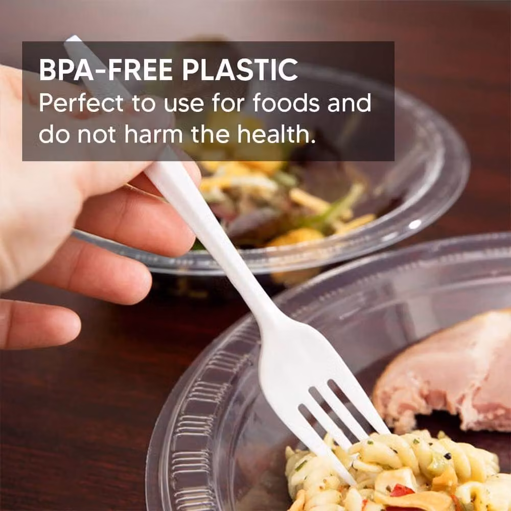 ECONX Heavy Duty Reusable White Plastic Forks, Pack of 100 – 2