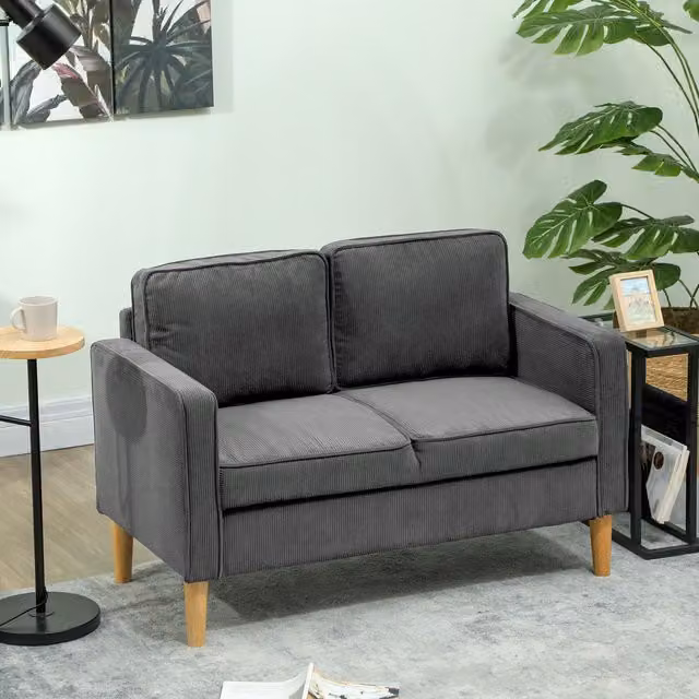 HOMCOM Compact 2 Seater Upholstered Sofa with Under Seat Storage in Grey