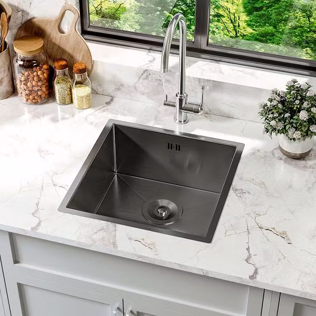 Living and Home Black and Silver Single Bowl Stainless Steel Drop-in Kitchen Sink – 1