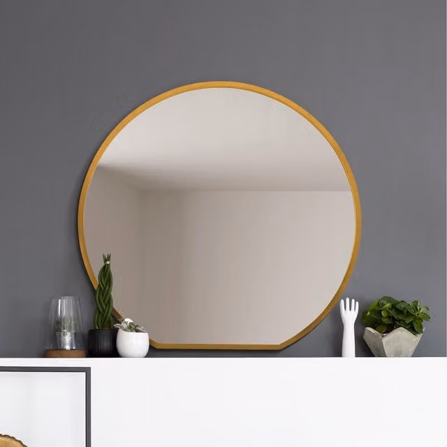 MirrorOutlet Modern Round Wall Mirror in Gold and Black, Diameter: 100 cm