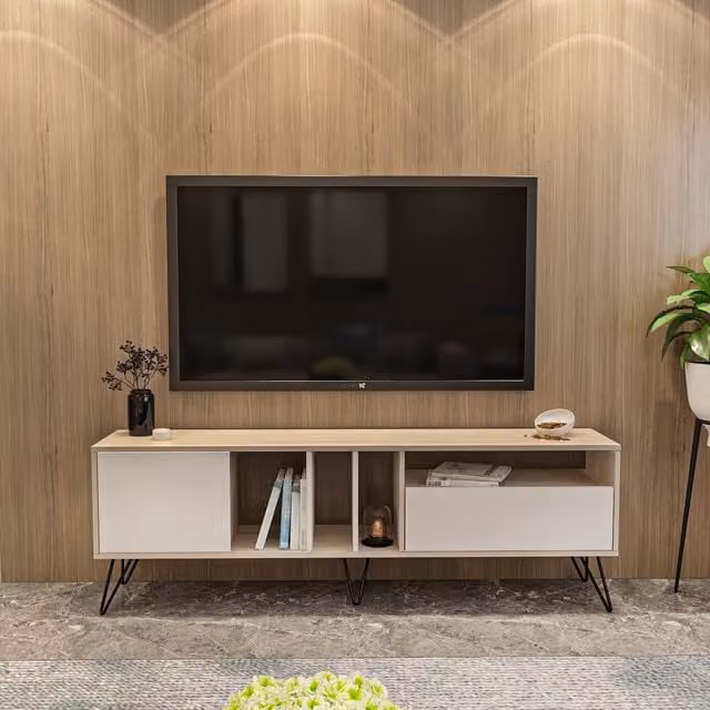 Decorotika Mistico Modern TV Unit in White, W: 180.0 cm, H: 35.6 cm, D: 58.4 cm