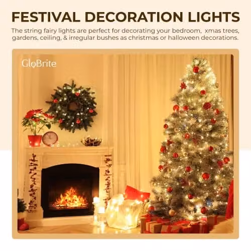 Globrite 100 LED White Fairy String Lights with Remote Control and Timer for Christmas and Halloween Decorations – 2
