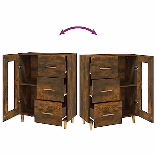 vidaXL Sideboard in Smoked Oak, Brown Engineered Wood and Glass, W/D/H: 69.5 x 34 x 90 cm – 4